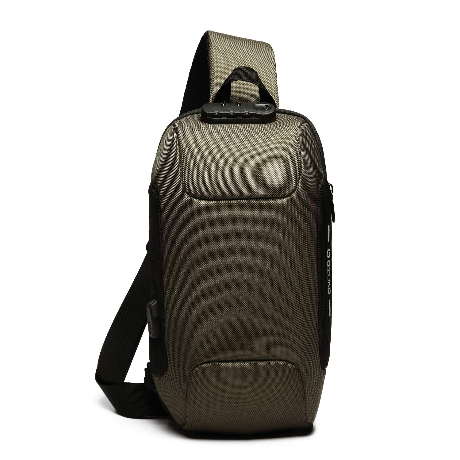 FANDARE Nouveau Sac de Poitrine Anti-vol Sac d'Epaule Sacoche Homme avec Verrou Mot de Passe,USB,Réfléchissante Sac Bandoulière Imperméable Sling Bag pour Cyclisme,Camping,Voyage Polyester