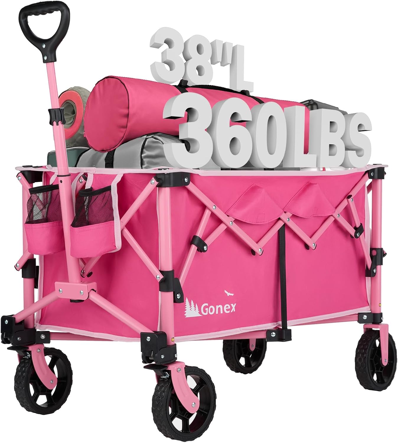 Gonex 220L Collapsible Foldable Wagon Cart with 360lbs Weight Capacity, 38''L Folding Utility Garden Cart with Detachable Wheels for Grocery Sports Shopping Camping - Pink