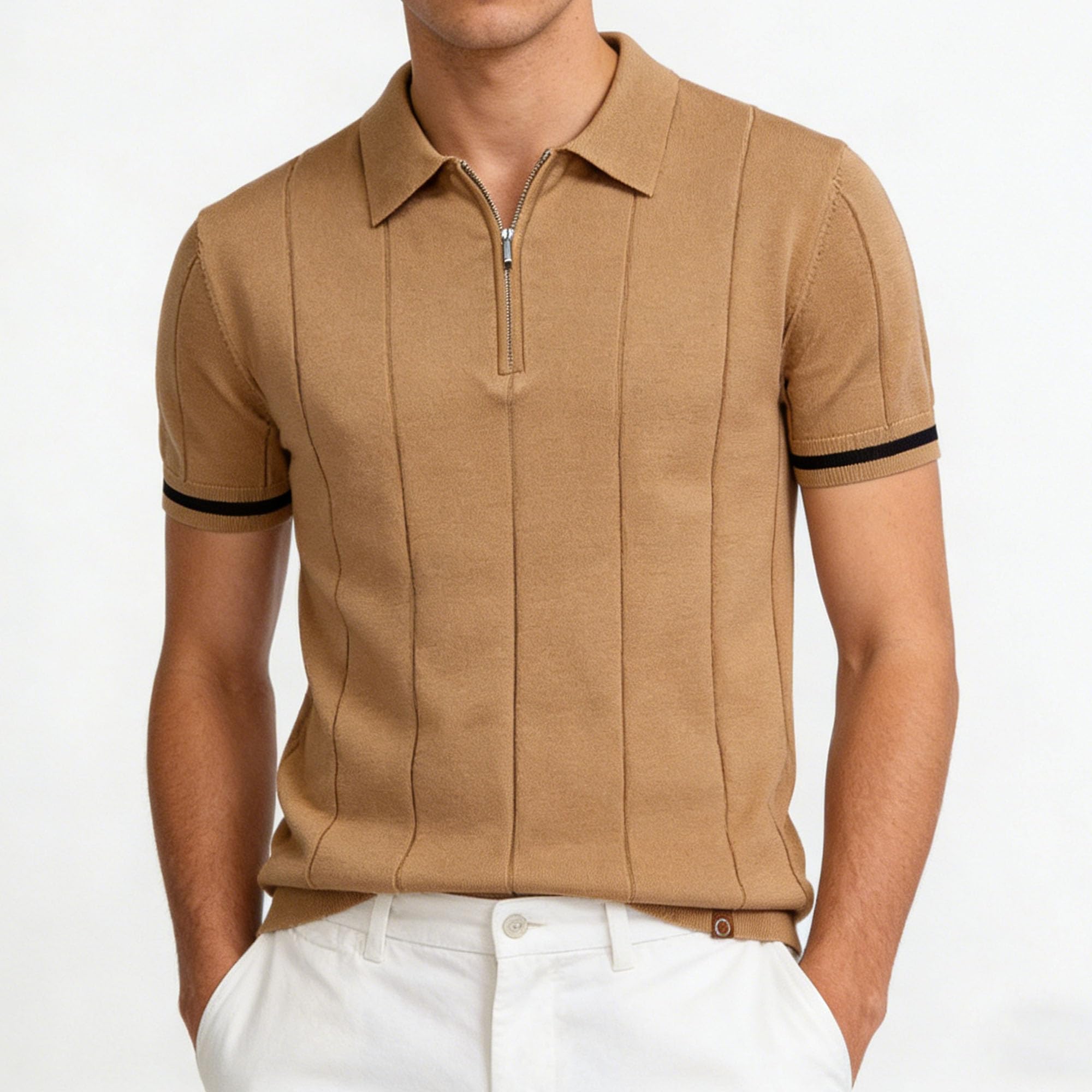 Camicia da golf classica a maniche corte a costine con cerniera da uomo estiva slim fit polo da uomo