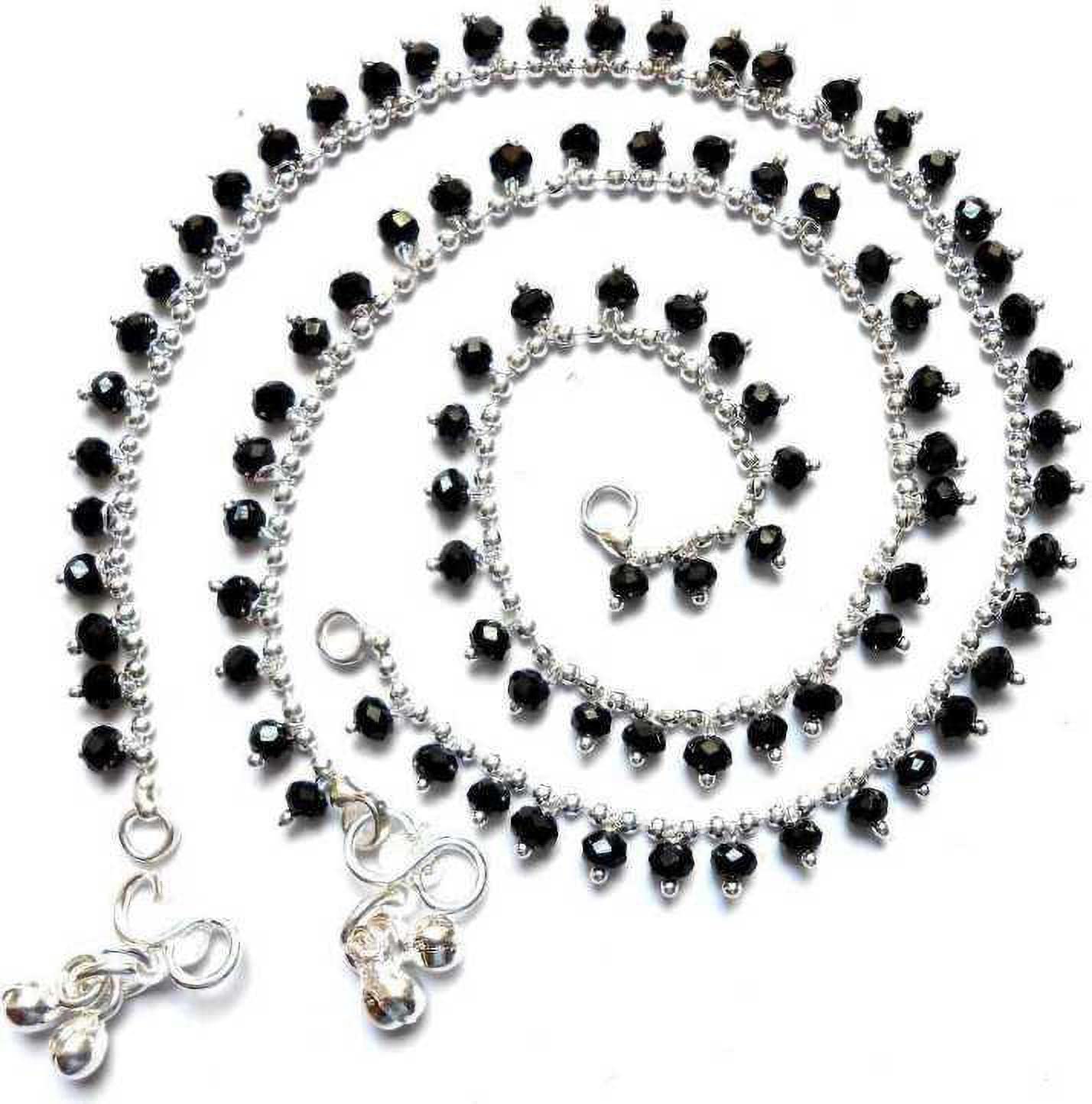 FabWe Fashion Indian traditional Black Stone Studded Stainless Steel White Metal Payal Leg Chain Anklet for Woman & Girls, Silver (B09MMGX1Q2) Amazon Price History, Amazon Price Tracker