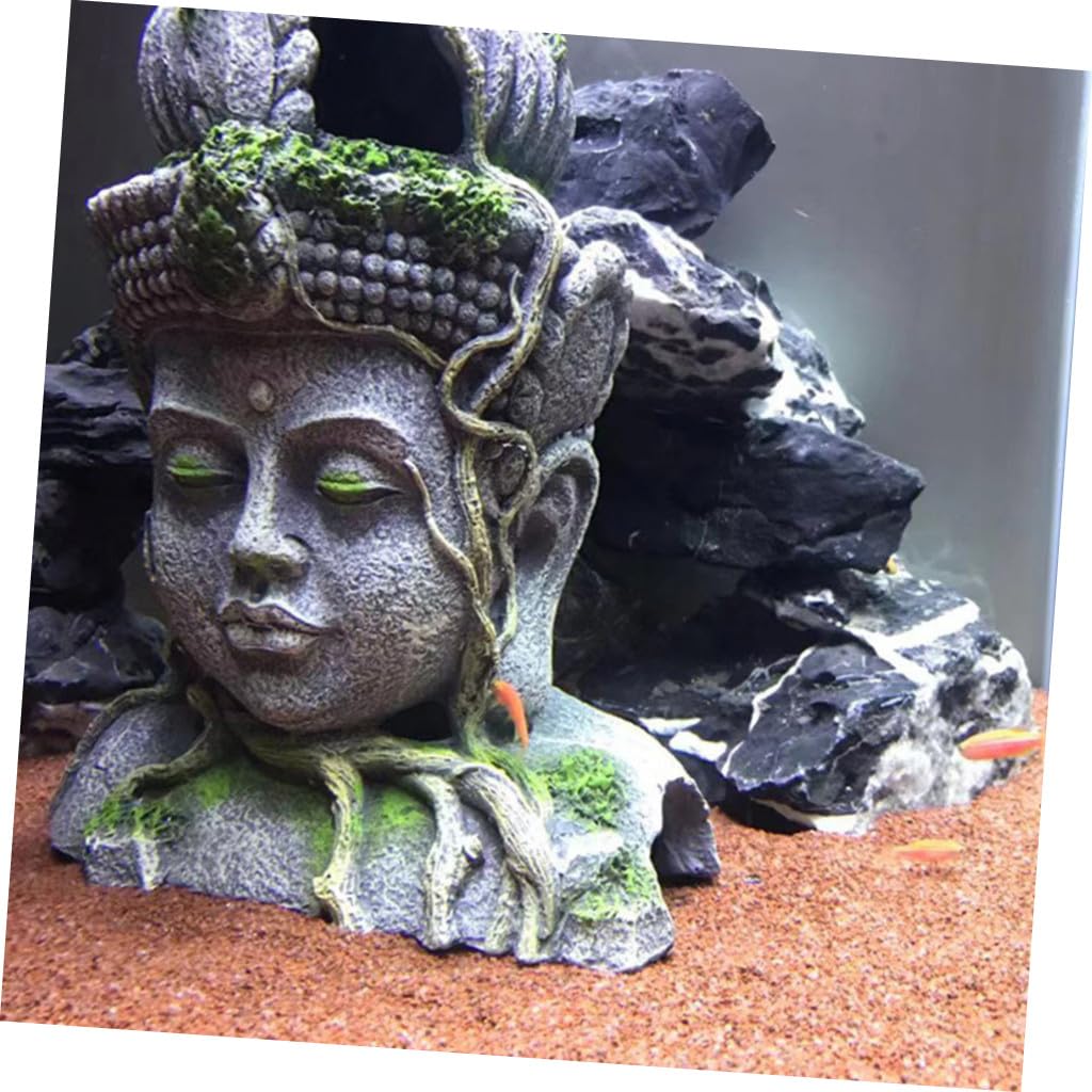 Sosoport 2 Pièces Imitation Tête De Bodhisattva Dragon Aquatique Grotte Cachette D'aquarium Reptile Terre Cuite Ornement D'aquarium De Plein Air Pierres D'aquarium Serpent Réservoirs Résine
