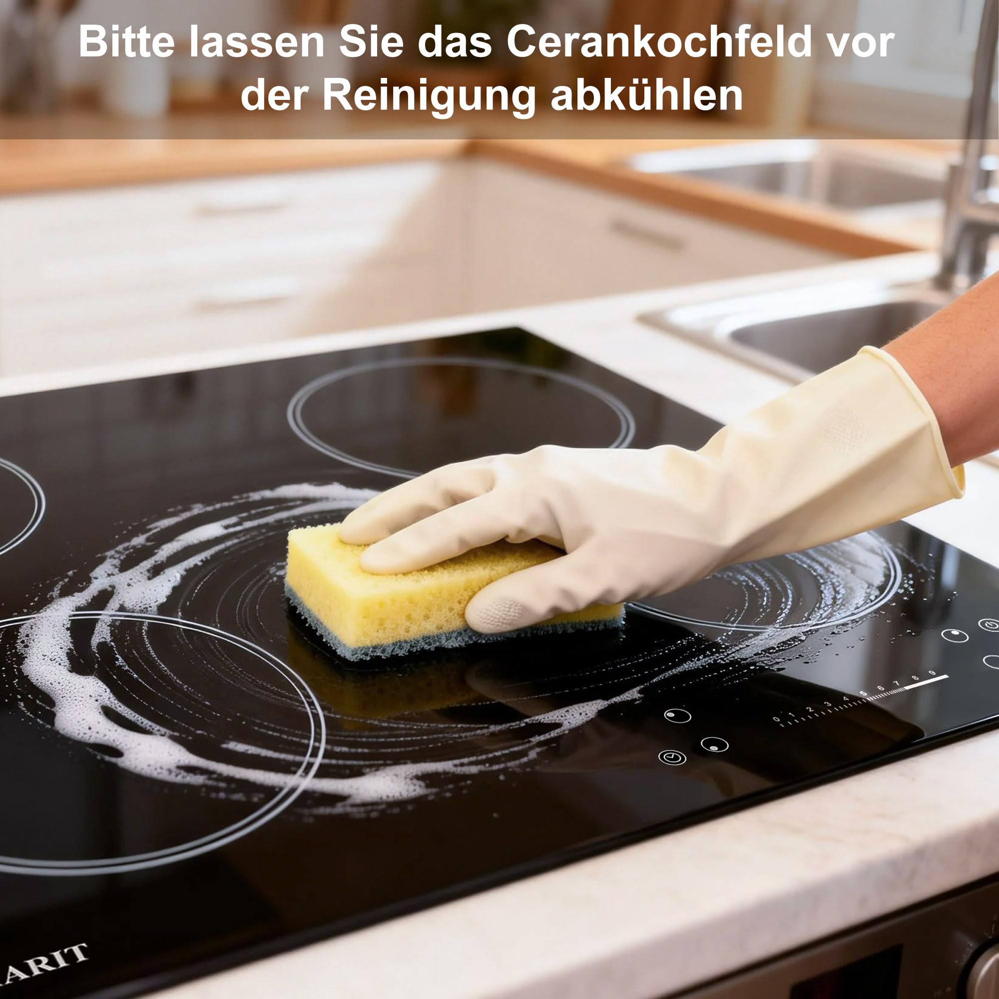 TAMARIT Glaskeramikkochfeld Autark 4 Zonen Elektro-Kochfeld 6000W mit Slider-Touch Timer Einbau-Herdplatte Kindersicherung Restwärmeanzeige Schwarz