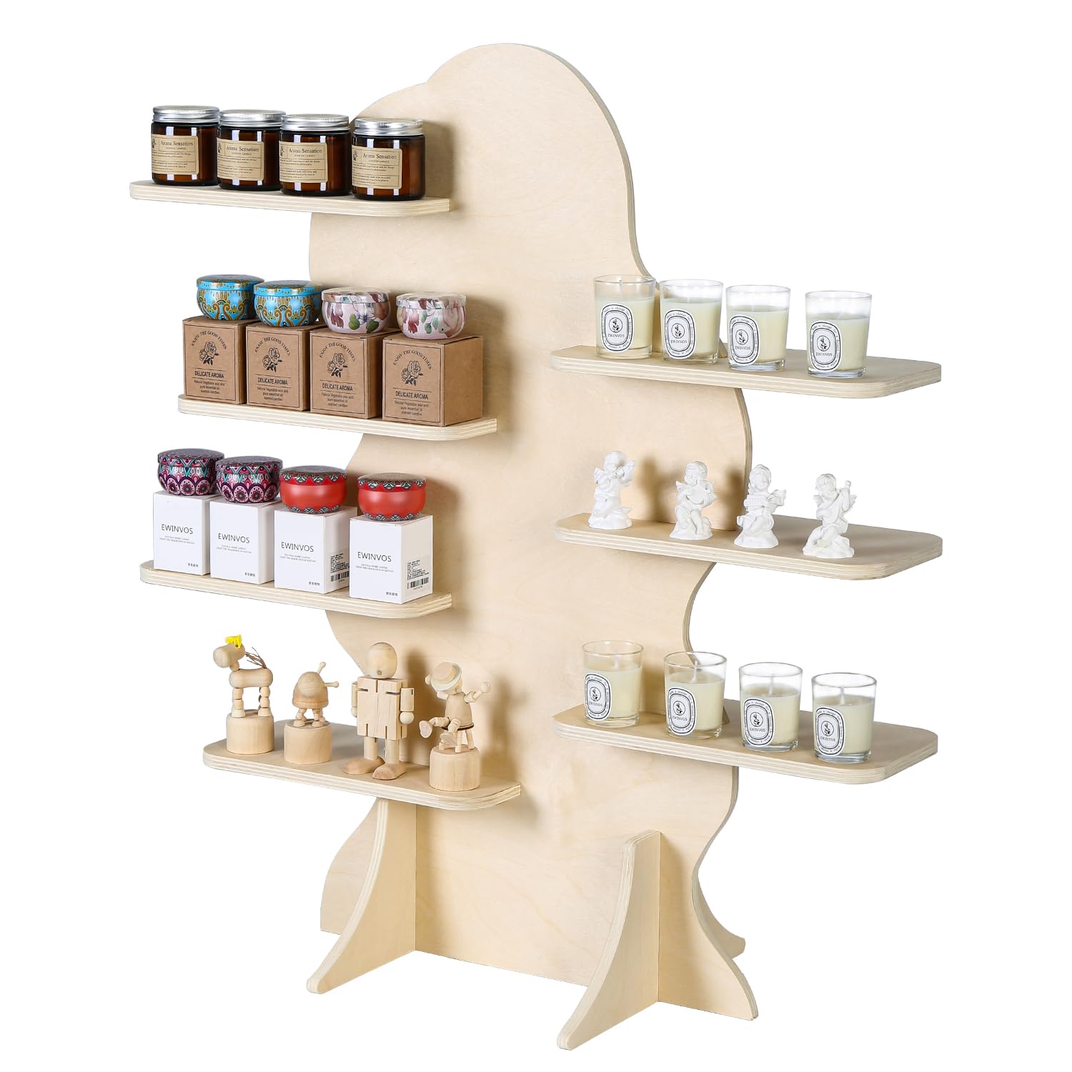 7-Tier Display Shelf Stand for Vendor Booth, 31inch Tall Portable Detachable Natural Birch Wood Retail Riser Stand, Space-Saving Decorative Storage, Upscale Display Riser Rack Cloud-Shaped
