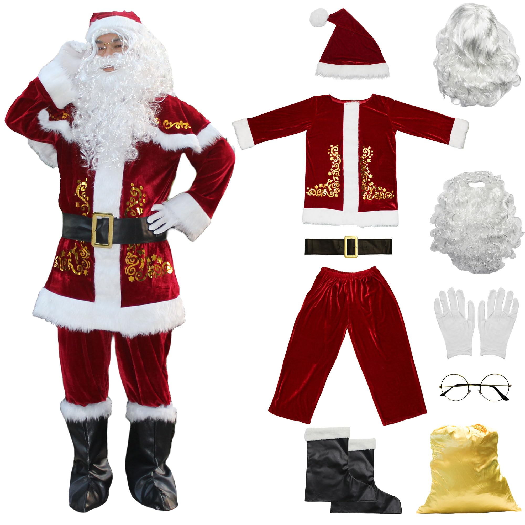 SELORE Costume de Père Noël pour Hommes Complet de Déguisement Vêtement de Père Noël Adulte Cospaly(L)