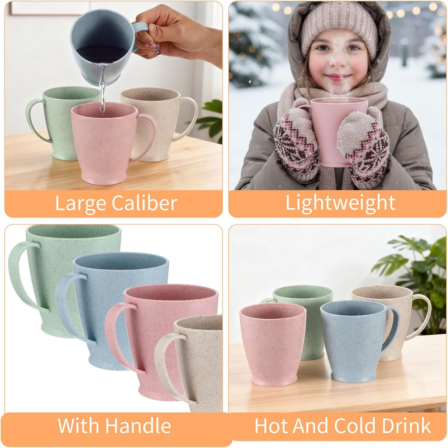 16pcs Wheat Straw Cups, 10 Oz Wheat Straw Plastic Coffee Mug with Handles，Reusable Coffee Cups Lightweight Microwavable Dishwasher Safe Unbreakable for Tea Milk Water Juice - Image 7