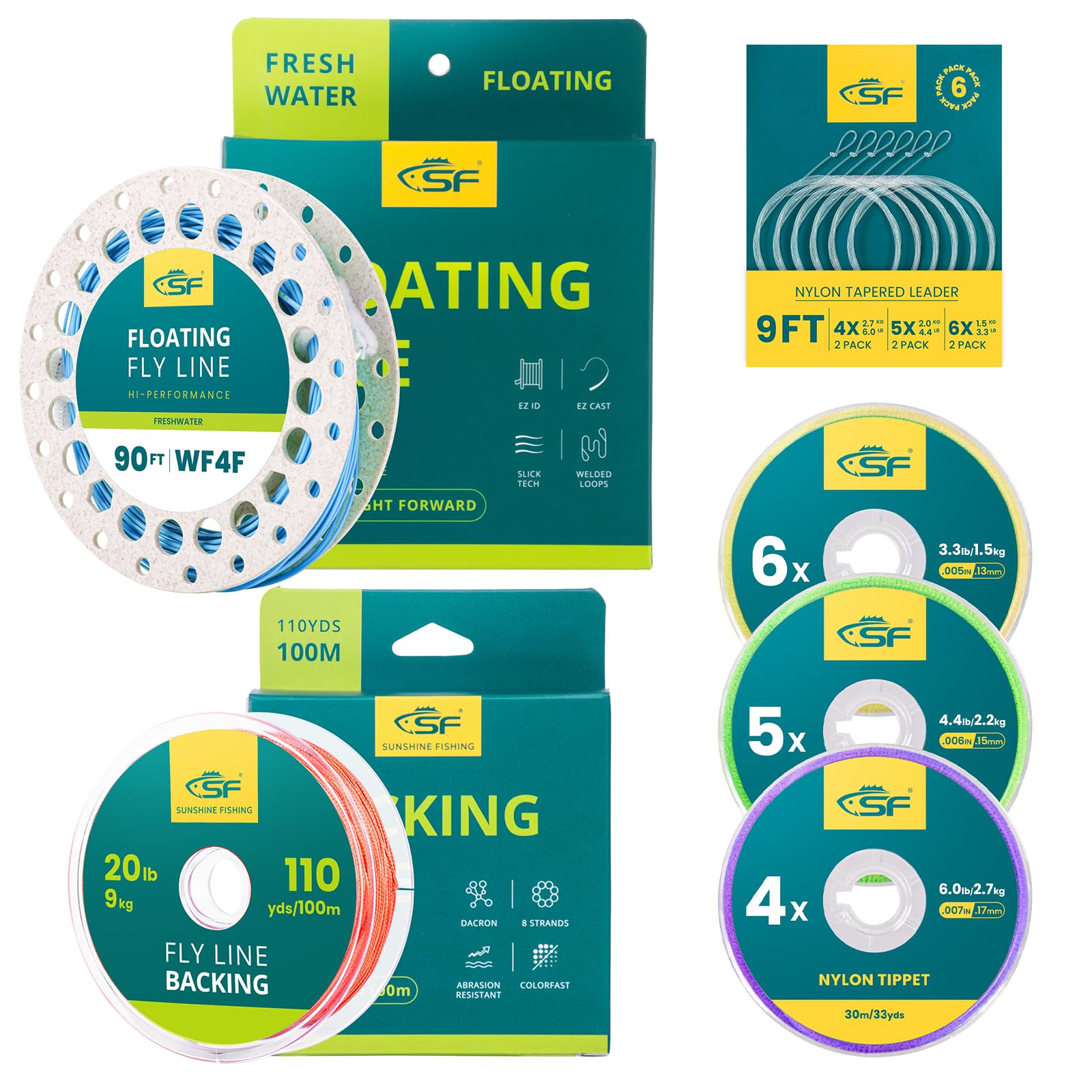 SF Fly Fishing Floating Fly Line - Starter Kit, Sky Blue, 90FT WF4F, Welded Loop, with Backing, Tapered Leader and Tippet