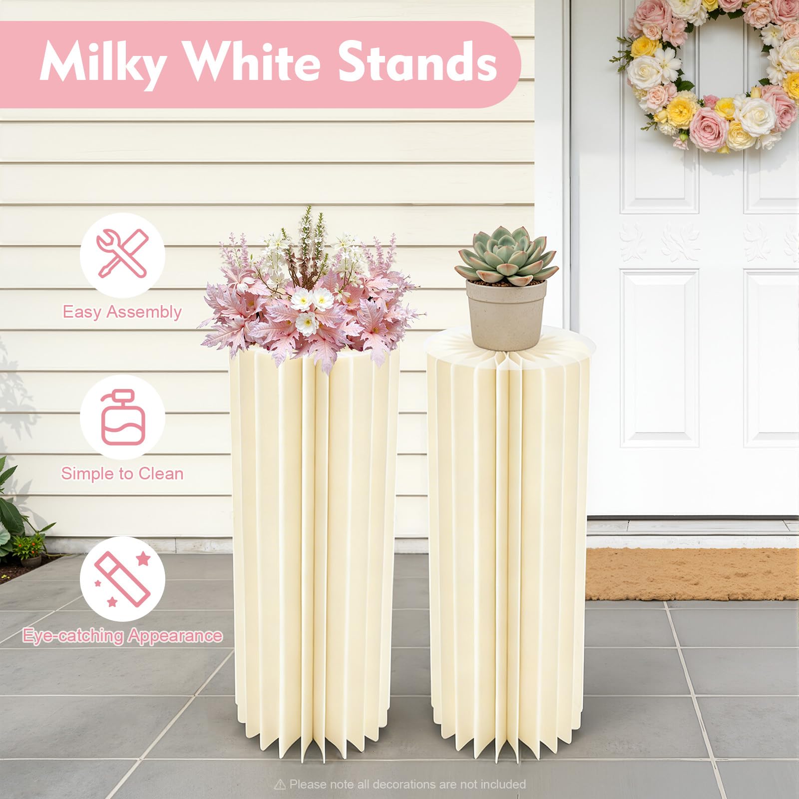 2 vasi di cartone per fiori da matrimonio, con piastre in acrilico, altezza 100 cm, colonna, pieghevole, a forma di cilindro, per decorazione da tavolo, anniversari e decorazioni speciali per eventi
