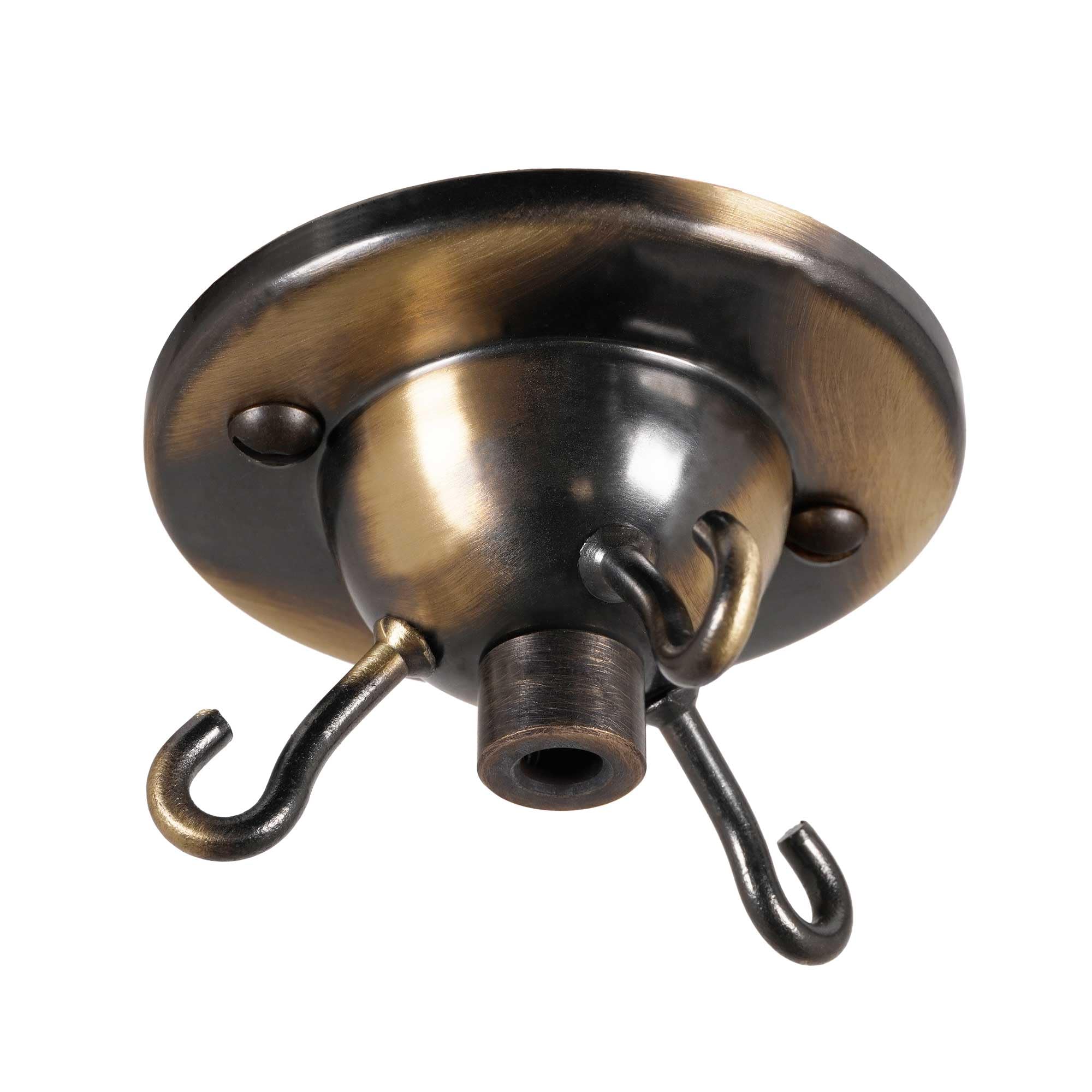 Elektek Brushed Antique Brass 3 Hook Ceiling Rose Plate Light Fitting Glass Shade Chandelier With Cord Grip Screws (Brushed Antique Brass)