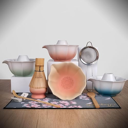 Miniatura 5 de Joyscale Juego de batidor Matcha azul degradado, cuenco de matcha con boquilla, juego de 8 piezas para hacer desayunocafé, regalo para todas las