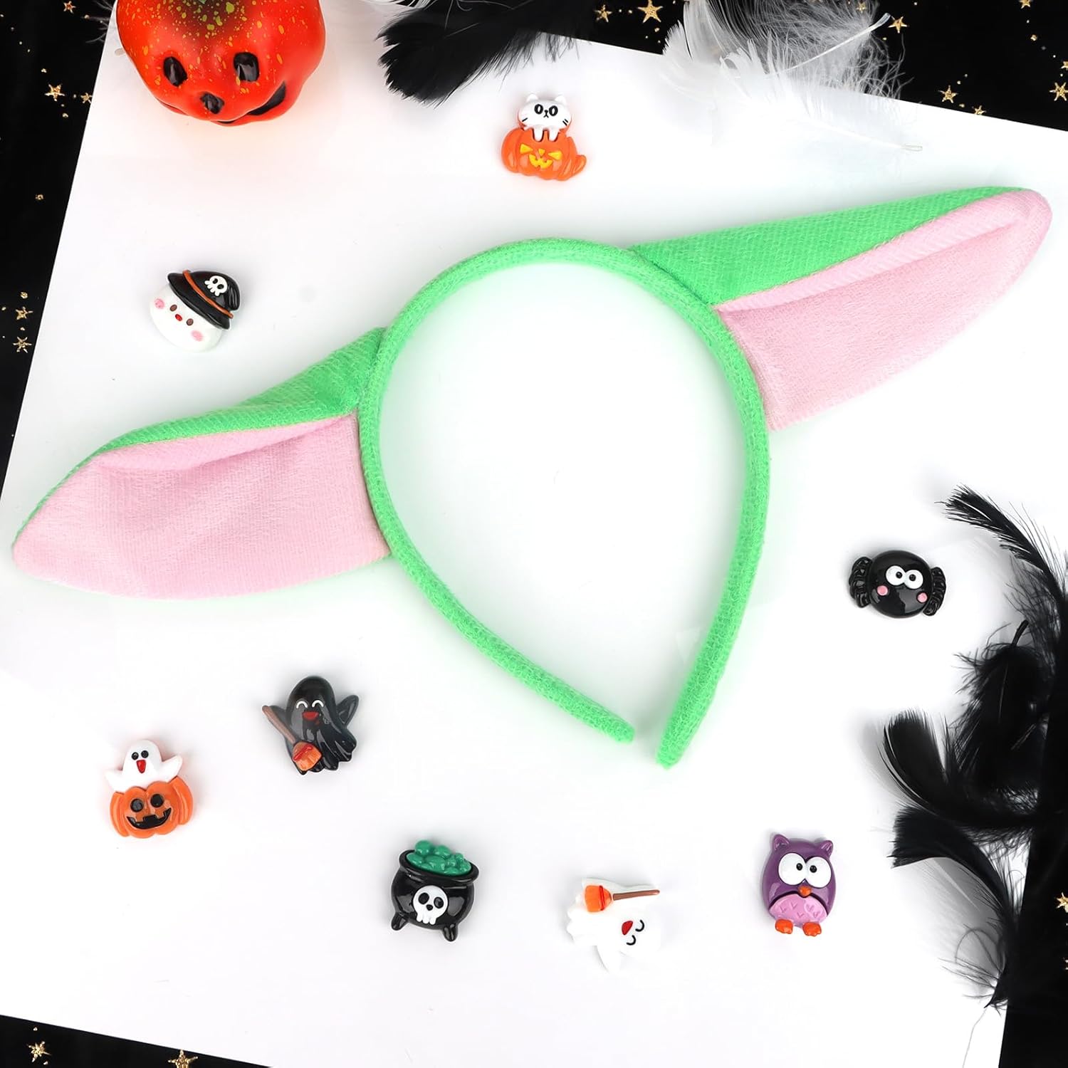 Alien Ears Headband Animal Ears and Horns Headband Adult Plush Cute Ears Headbands Halloween Christmas Festival Theme Party Animal Cosplay Costume Green Headbands for Women - Image 8