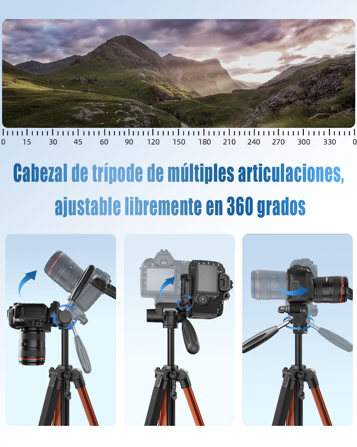 POLAM-FOTO Trípode para cámara de 188 cm, Soporte de trípode Resistente de Aluminio Porfessional, trípode Compacto con Bolsa de Transporte, con Soporte para teléfono （Naranja）