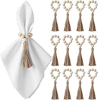 APTWOW Wooden Bead Napkin Rings Set of 12 - Rustic Boho Farmhouse Table Decor for Christmas, Weddings, Holidays, Thanksgiving