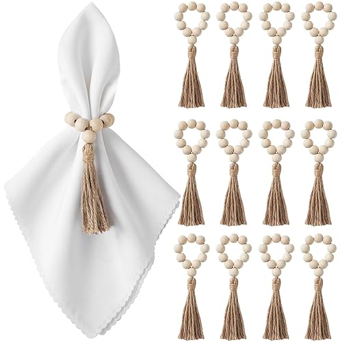 Napkin Rings Set of 12, Wooden Napkin Rings, Wood Bead