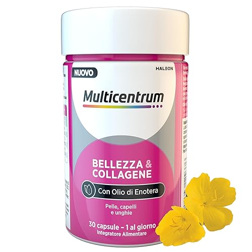 Immagine del prodotto Multicentrum Bellezza&Collagene, Integratore Alimentare con Collagene, Biotina, Vitamina C e Olio di Enotera, specificamente formulato per Pelle, Capelli, Unghie, Adulti, 30 capsule