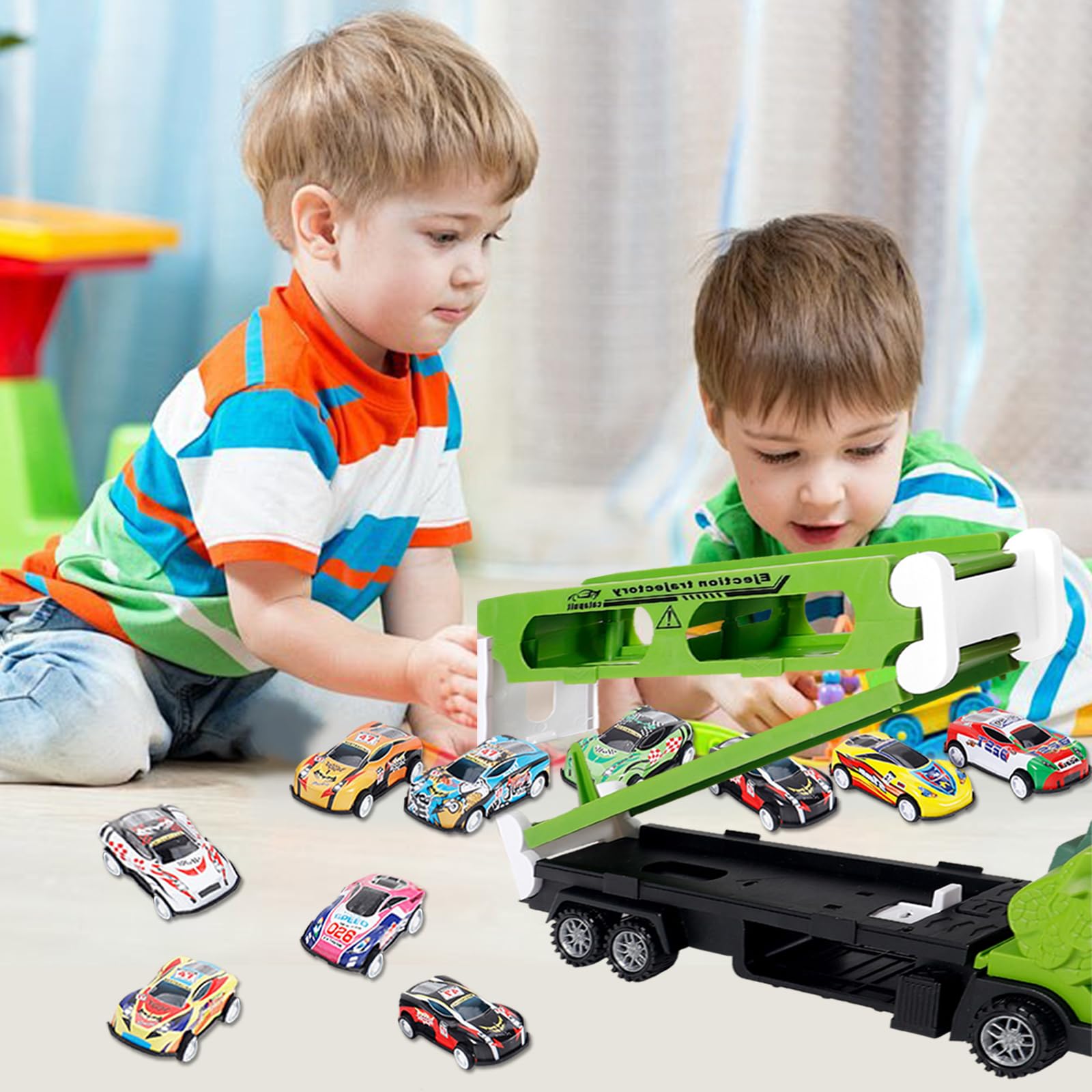 Kit de transport dinosaure 2 en 1 avec 12 voitures jouets en métal, circuit de course portable pour enfants, camion de transport et circuit de course, cadeau pour garçons de 3 à 8 ans