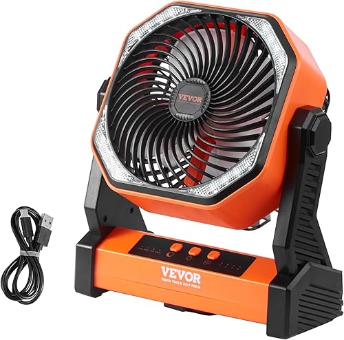 Miniatura 9 de VEVOR Ventilador de campamento de 20,000 mAh, ventilador de 8 pulgadas con linterna LED, ventilador recargable portátil con 4 velocidades, rotación