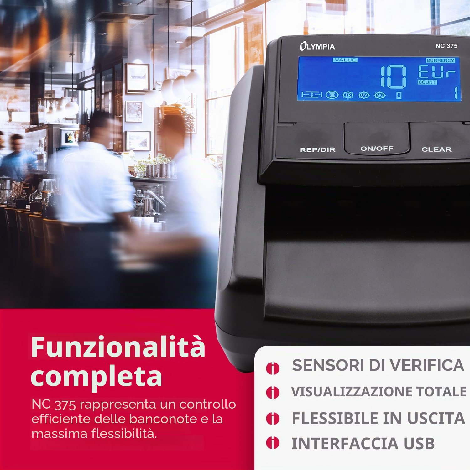 Olympia NC 375 - Rilevatore di banconote IR UV MG