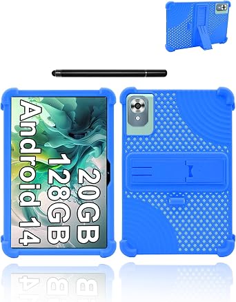 Case for FEZAWIO F11 Android 10.1 inch Tablet,Soft Silicone Adjustable Stand Cover Lightweight Kids Friendly,Hollow Design Facilitates Heat Dissipation,with Capacitive Pen,Sky Blue.