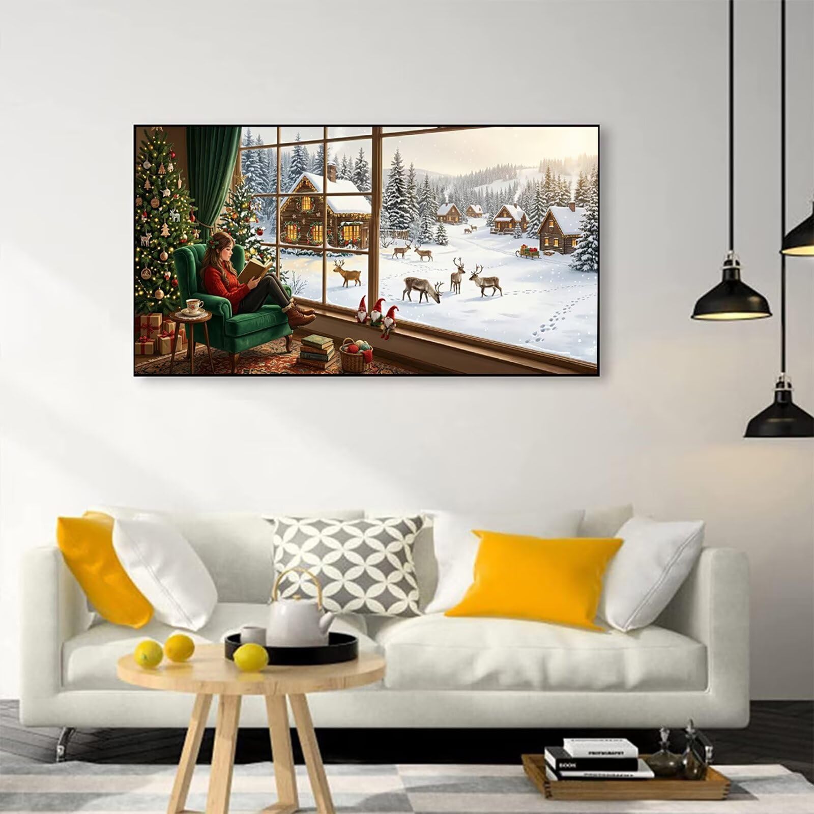 Diamond Painting Weihnachten Groß XXL 60x120cm, 5D DIY Diamant Painting Bilder Fensterbilder Set für Basteln Mädchen 8 Jahre, Mosaik Bastelset Erwachsene Kinder, Stickerei für Zuhause Deko C6-735