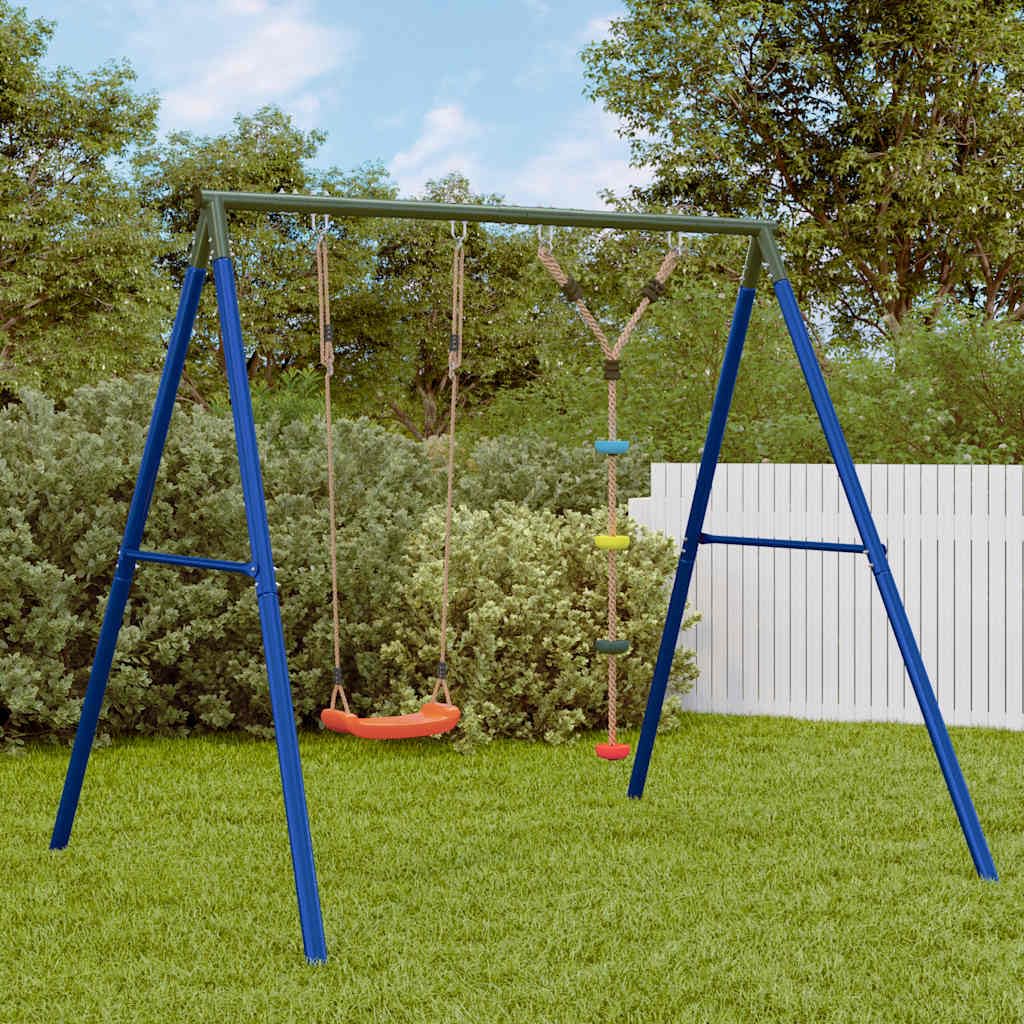 Schaukel-Set mit Schaukelsitz und Kletterschaukel aus lackiertem Stahl für Kinder 3-10 Jahre, Robustes Gartenspielzeug mit Kletterseil, 206x185x185 cm, ideal für Garten, Terrasse