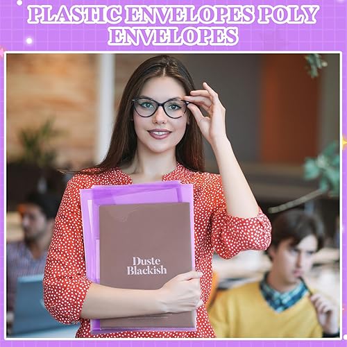 Miniatura 4 de 50 sobres de plástico de polietileno con cierre de botón a presión, carpetas transparentes para documentos, tamaño A4, tamaño A4, con bolsillo para