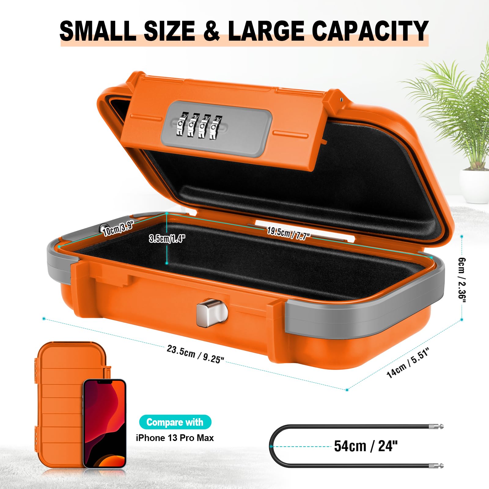 HUANLANG Coffre-fort portable avec serrure à combinaison, mini coffre-fort étanche avec câble métallique amovible pour dortoir, voyage, plage, hôtel, voiture, maison, bureau