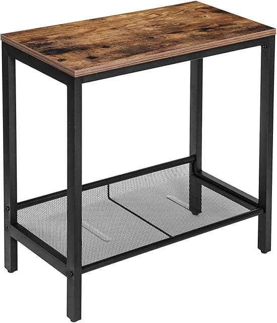 HOOBRO Narrow Side Table, End Table, Slim Bed side Table, Little Hallway Table for Small Spaces, Small Side Table with Flat or Slant Adjustable Shelf, Nightstand, Living Room, Rustic Brown EBF22BZ01