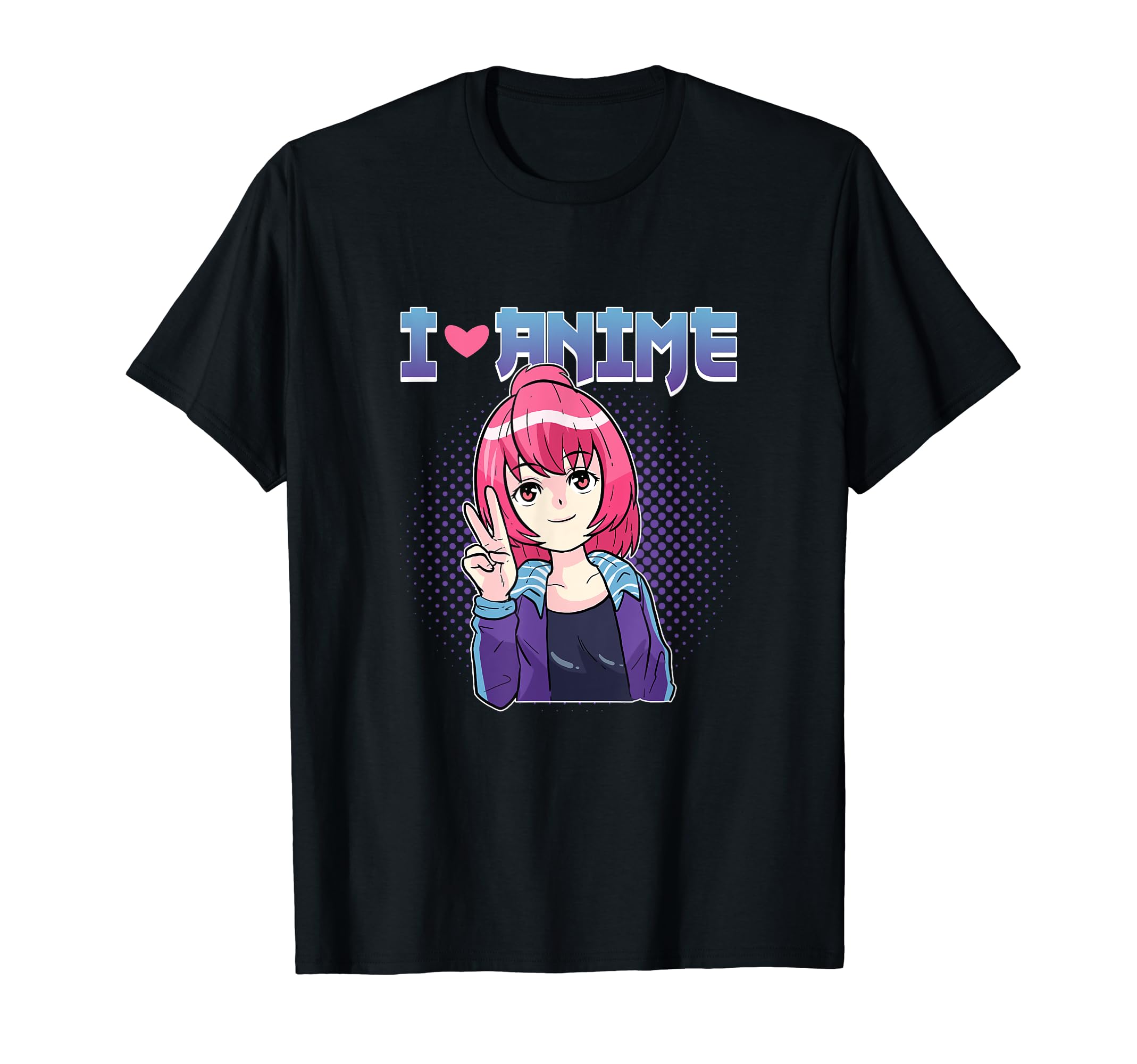 I Love Anime Manga Figure Japanese Girl Chibi Gacha Sketch T-Shirt, Black