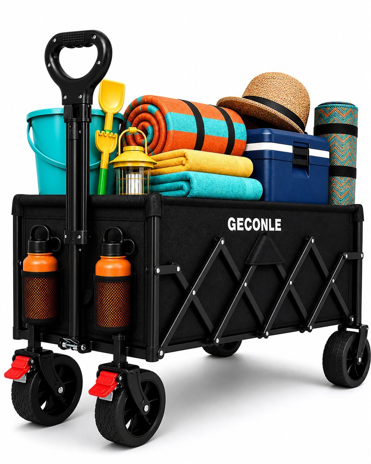 160L Bollerwagen faltbar 100KG Handwagen mit Getränkehalter Transportwagen Gartenwagen Strandwagen für Alle Gelände Draussen Einkaufen für Garten Camping Festival