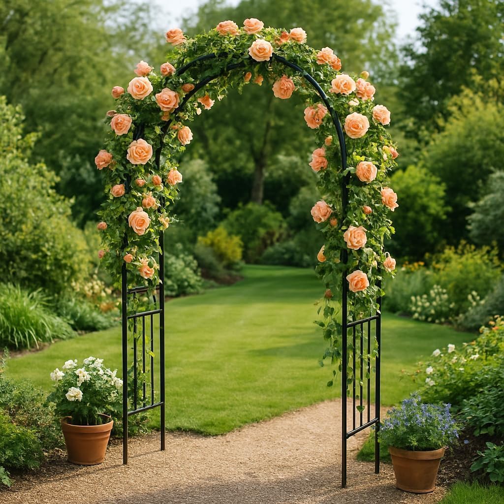 Heavy Duty Metal Garden Arch Trellis – Weather-Resistant Black Steel Arbor for Climbing Plants, Weddings, Parties, Patio, Lawn & Outdoor Decor – Easy Assembly
