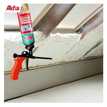 Akfix Thermcoat Fire Rated Spray Foam Insulation Kit 480 sq ft (24x27.1 oz.) - (R-Value 11.32/2 in) Closed Cell Expanding Wide Sealant Thermal Insulation for Walls and Attic - Gun & Cleaner Included