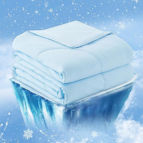 Cozy Bliss Cooling Comforter Queen Size, Cooling Blankets for Hot Sleepers and Night Sweats, Sky Blue Summer Comforter for Queen Size Bed, Breathable Soft Lightweight Silk Smooth
