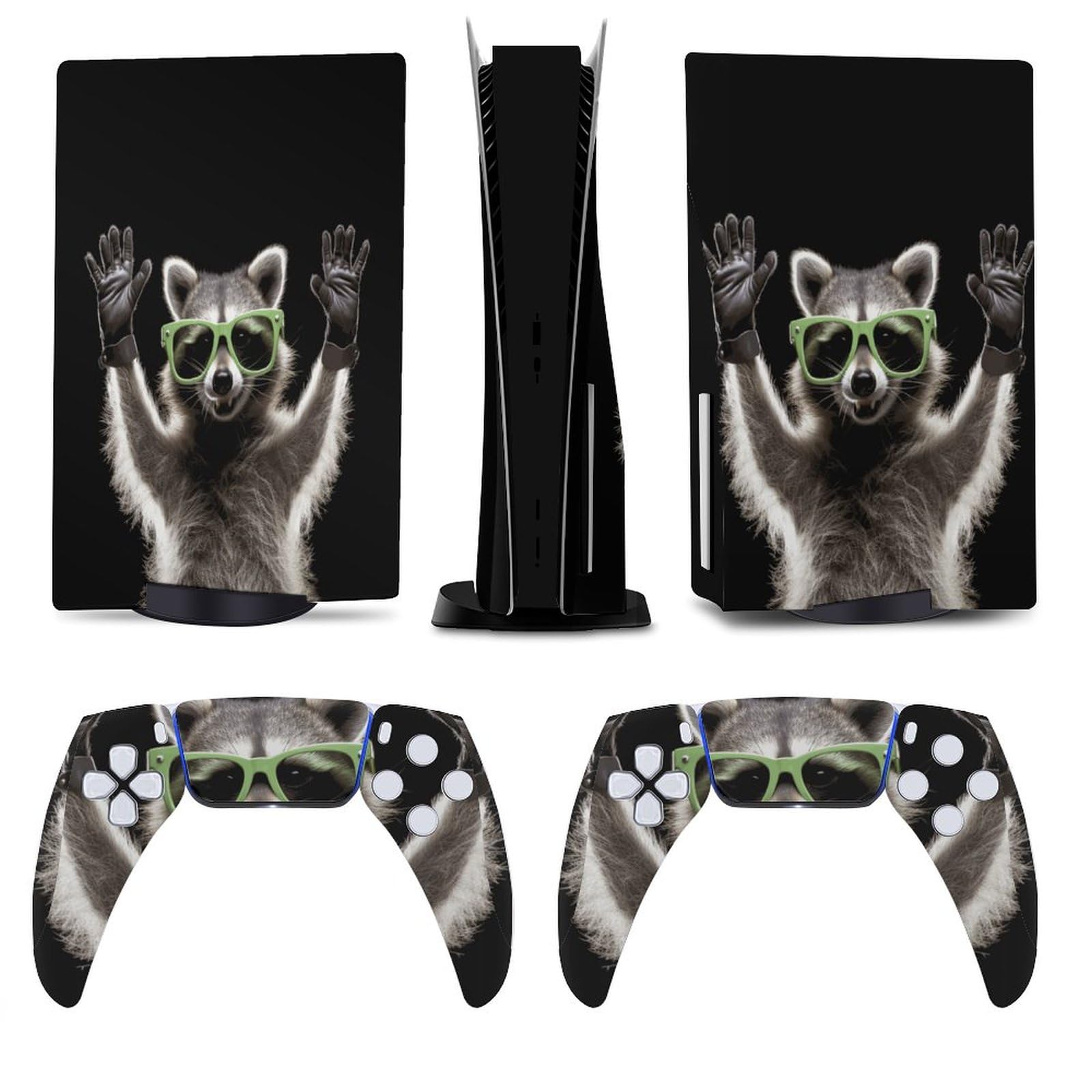 Raccoon Green Sunglasses for Model 5 Skin Console and Controller Accessories Cover Skins Anime Vinyl Cover Sticker Full