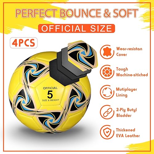 Vista 3 de Jenaai 4 pelotas de fútbol a granel con bomba y bolsa, pelota de fútbol desinflada, entrenamiento deportivo para adultos y adolescentes, fútbol