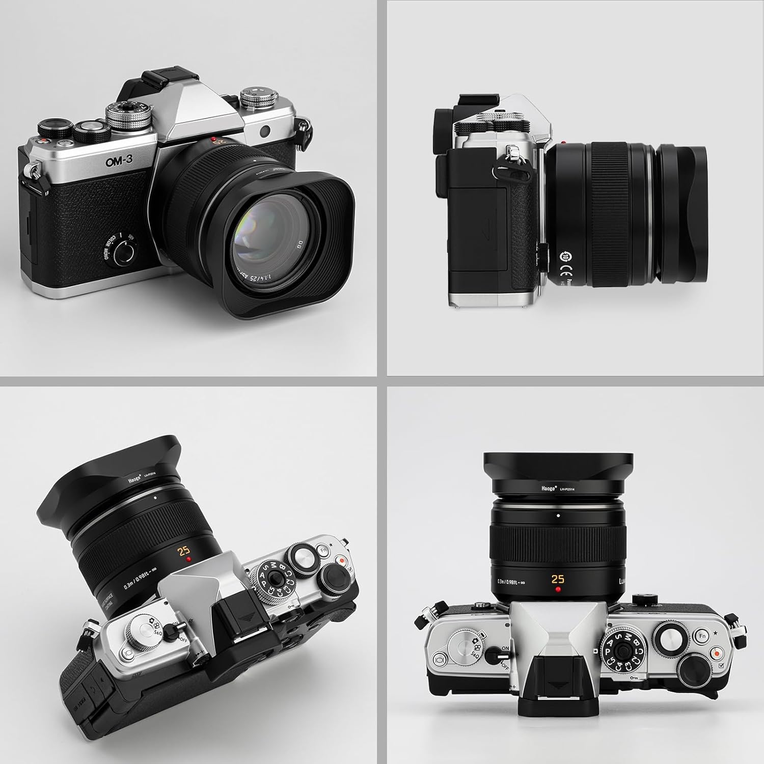 Haoge LH-P2514 Square Metal Lens Hood for Panasonic Leica DG SUMMILUX 25mm f/1.4 ASPH Lens dg25 25MM F1.4 Bayonet-Mount Lens Shades H-X025