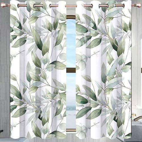 Cortinas florales verdes para Sala Elegantes Modernas, 2 paneles de cortinas y cortinas de largo largo largo caída de ancho de 55 x 72 pulgadas de