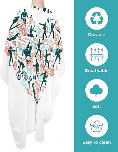 Miniatura 2 de Barber Cape Hair Cut Cape for Men Kids Non-Stick Hair Elastic Neck I Love Sport Healthy Exercise Salon Cape