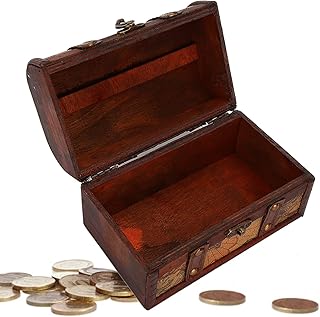 Vintage Wood Box, Vintage Jewelry Storage Case Handmade Treasure Chest Wood Storage Organizer Decorative Wooden Storage Box for Jewelry Ornaments Storage (map Trumpet)