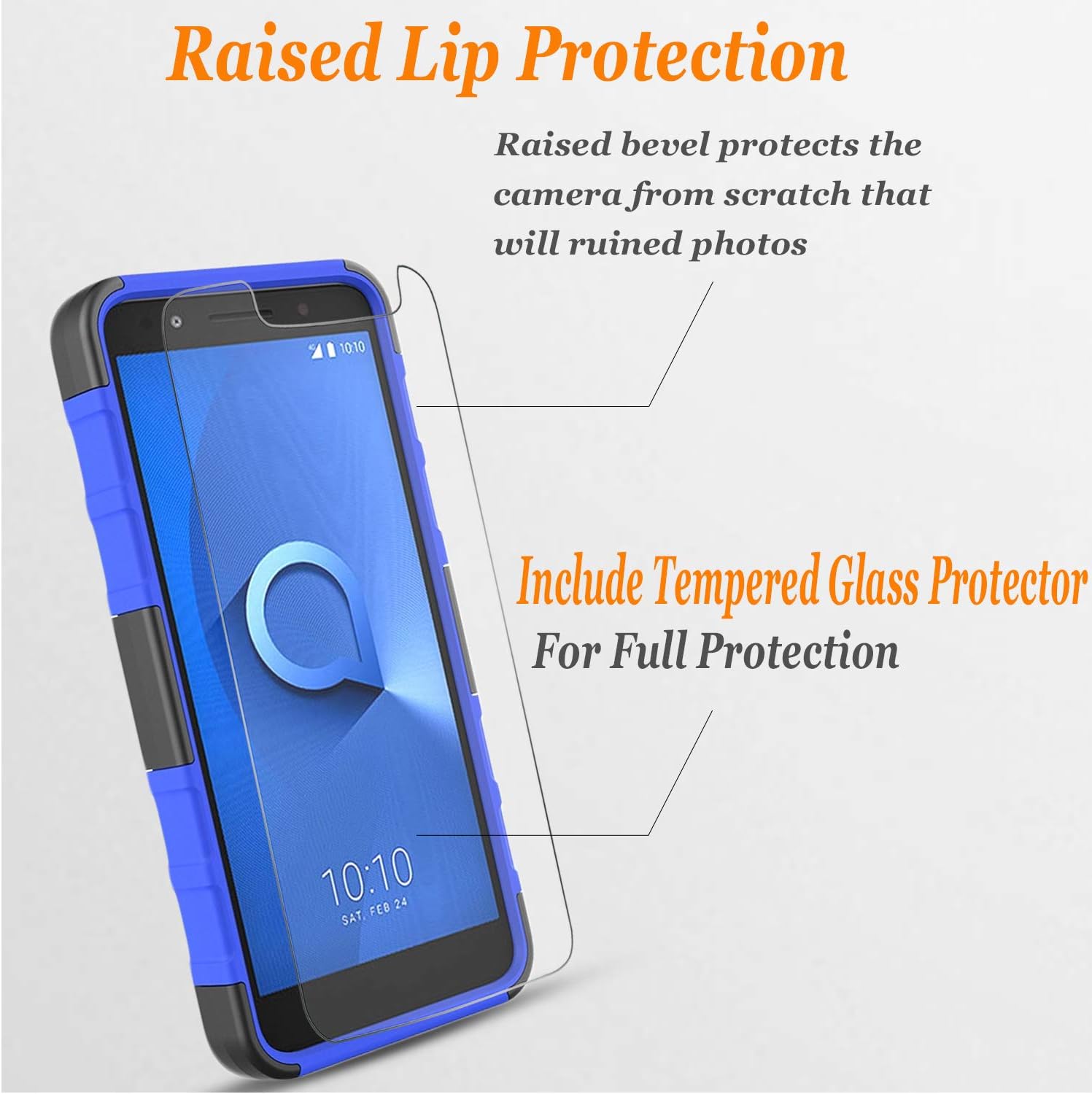 Alcatel Avalon V Phone Case, IdealXtra 5059R Case, 1X Evolve, TCL LX A502DL Case, with[Tempered Glass Screen Protector], Circlemalls Built-in Kickstand Belt Clip Heavy Duty Protective Phone Cover-Blu