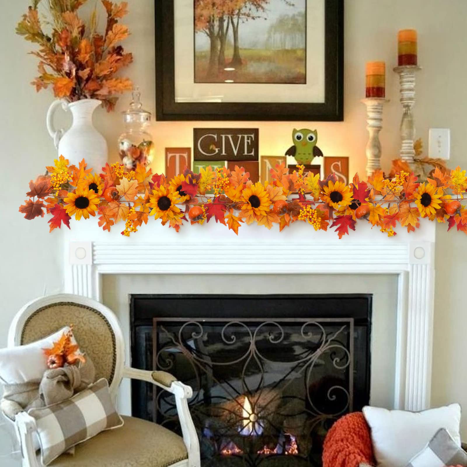 Winlyn 6 Ft Artificial Fall Garland With Maple Leaves, Pumpkins & Sunflowers - Autumn Decor For Mantel, Table, Wedding - View #10