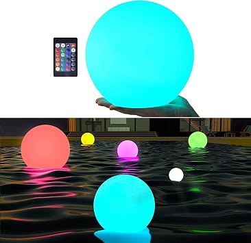 LOFTEK LED Night Light Ball, 8-inch Dimmable Globe Light with Remote1P+6-inch LED Portable Dimmable Floating Pool Lights Ball, Cordless with Remote, 16 RGB Colors & 4 Modes 1 P