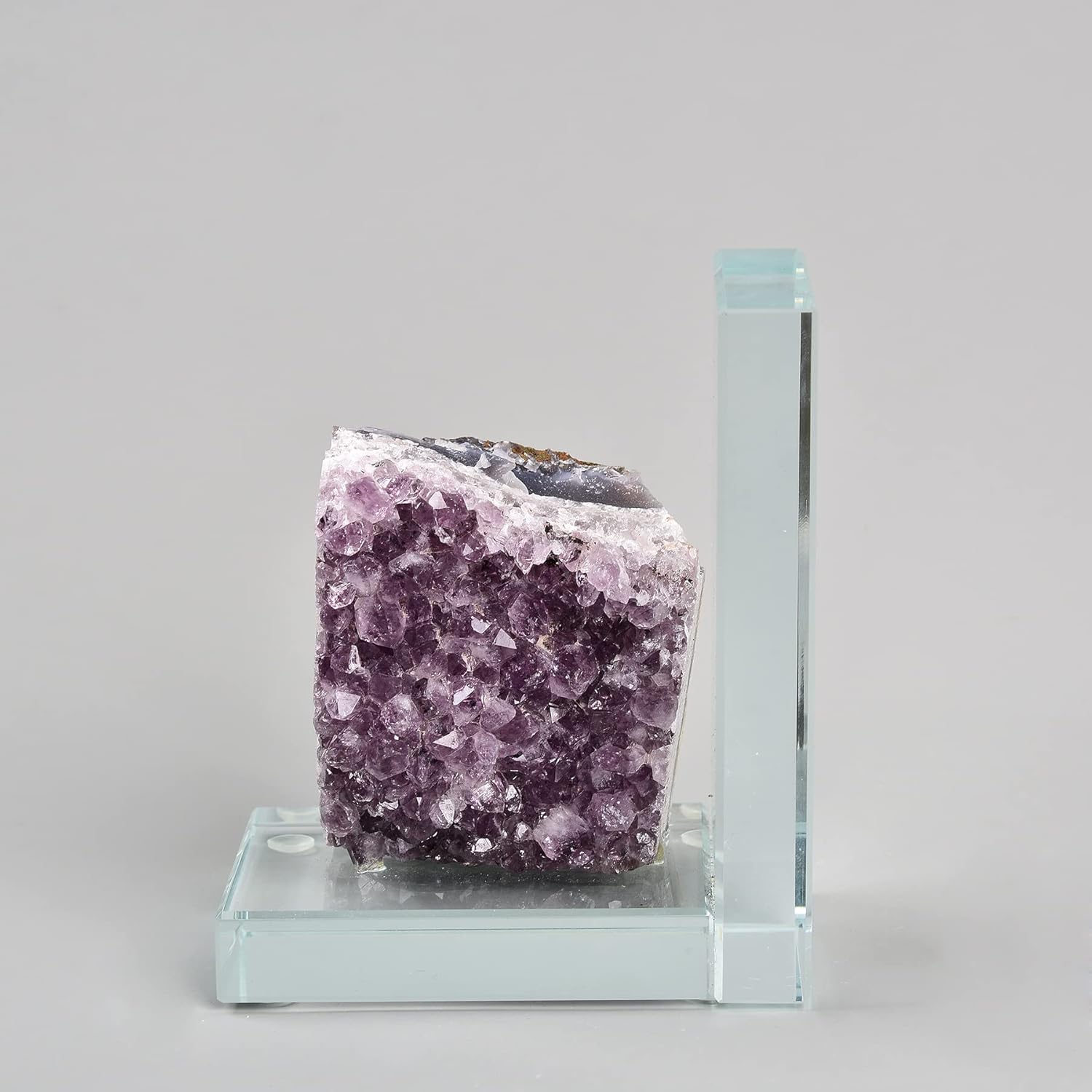 AMOYSTONE Heavy-Duty Amethyst L-Shaped Glass Bookends, 1 Pair (4-6 LBS) – Stylish Decorative Bookends for Shelves with Non-Skid Base, Multi-Functional Home Office Book Support