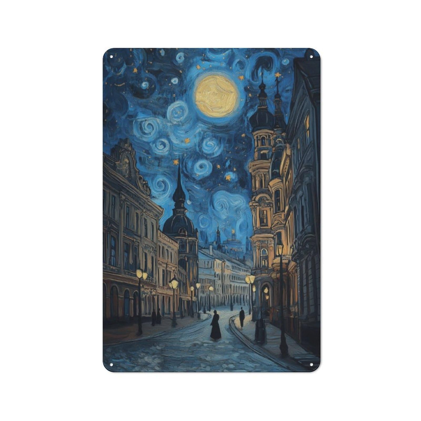Junmoney Starry Night Cityscape Retro Metal Sign 30X20cm For Garage Wall, For Home Interiors And Metal Sign Collectors