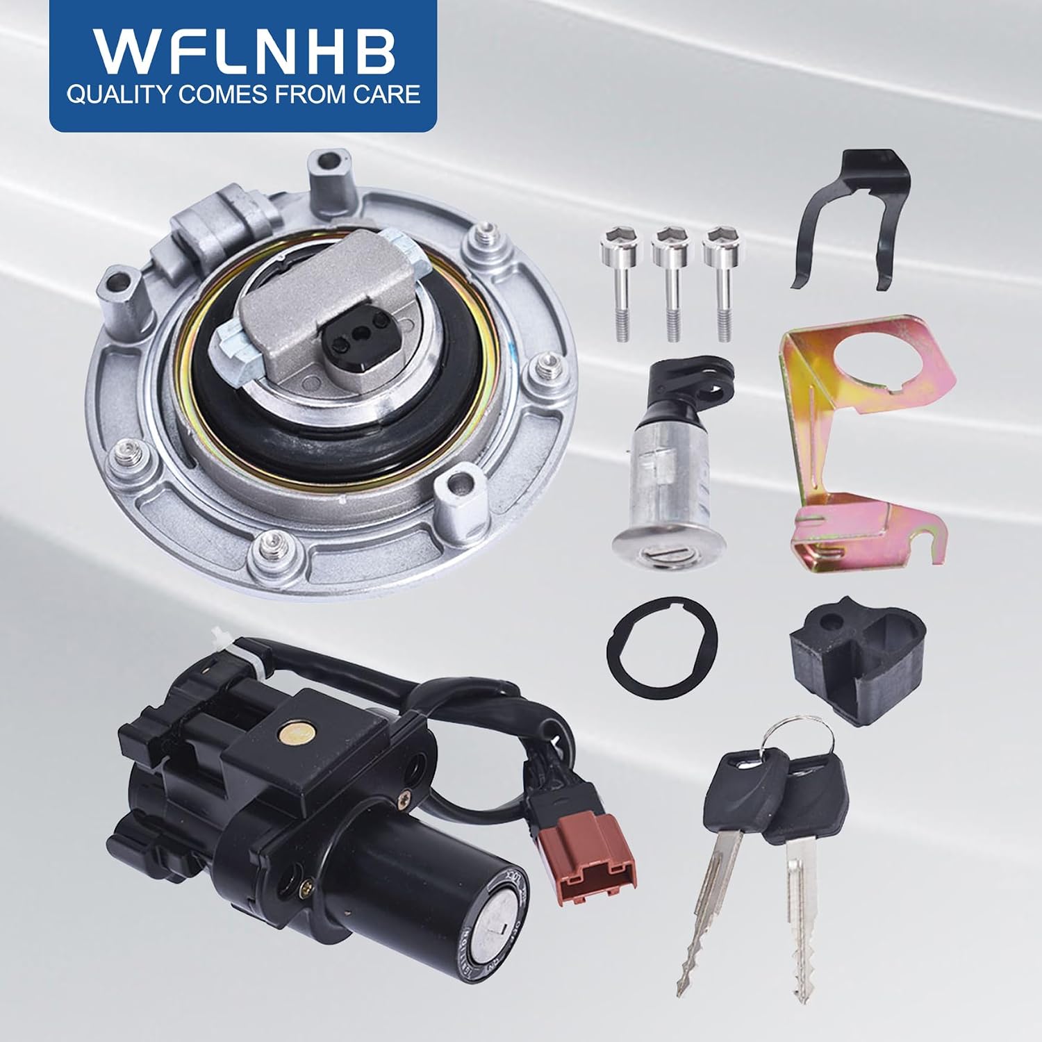 WFLNHB Ignition Switch Fuel Cap Seat Lock Key Replacement for Honda CBR600RR2007-2014, CBR1000RR 2008-2014