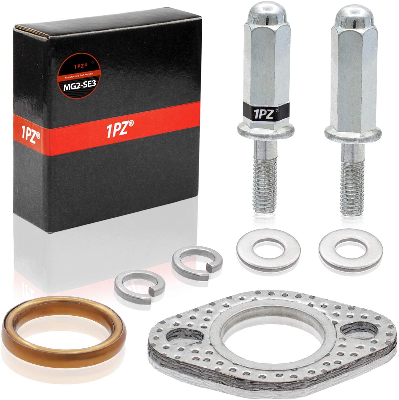 1PZ MG2-SE3 Premium Exhaust Bolt and Gasket for GY6 50cc 70cc 90cc 110cc 125cc 150cc GMB139 Engine Scooters ATV (Silver)