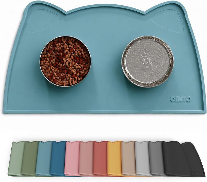 Tapete de Silicone para Comedouro de Gatos OHMO, Antiderrapante e Flexível, Azul-claro, 52,0 x 30,0 cm