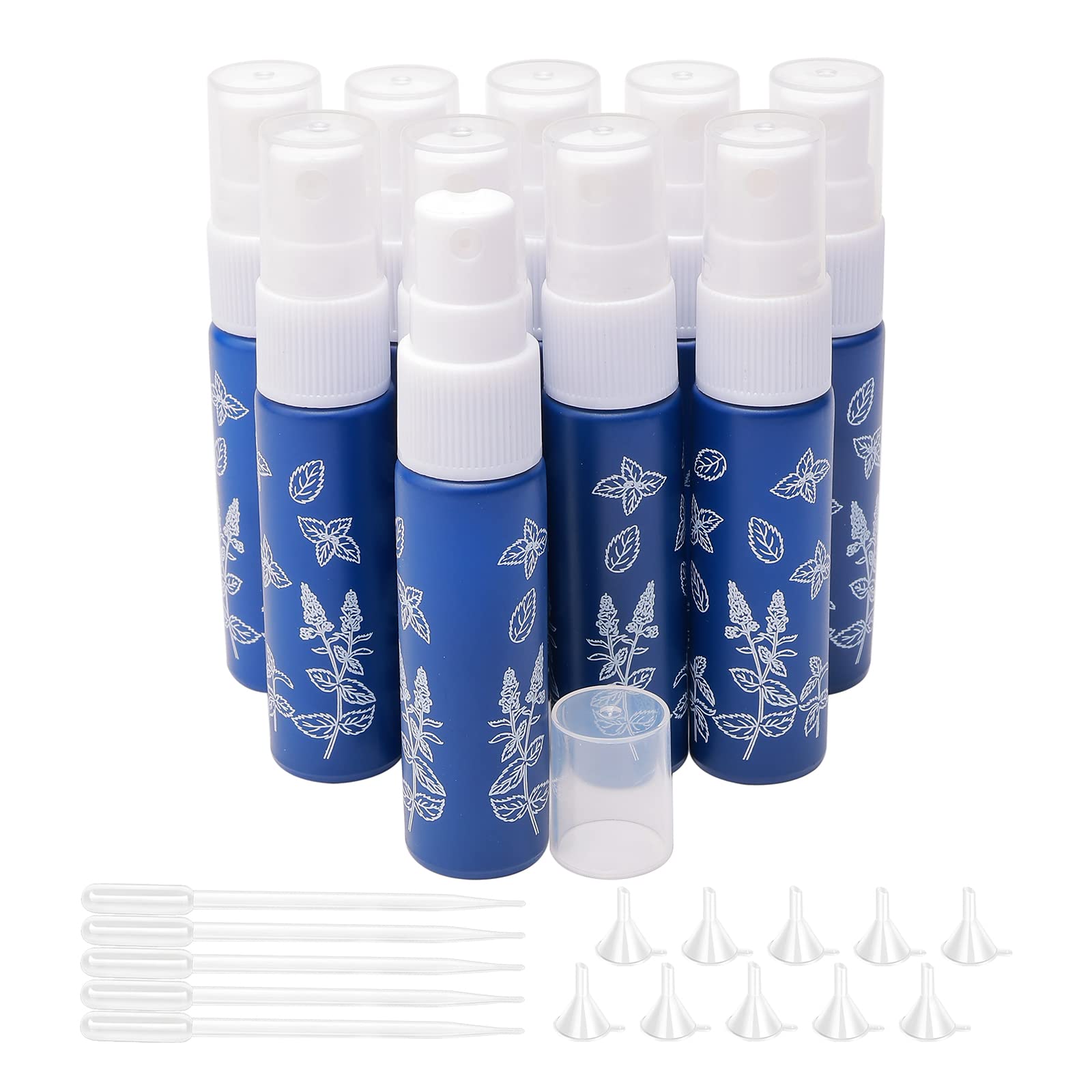 Pxyelec Blue 10Pcs Spray Bottle, 10Ml Refillable Empty Glass Mist Spray Bottles With 10Pcs Funnels And 5Pcs Droppers, Perfect For Dispense Light-Proof Perfume Essential Oil Lotions Toners