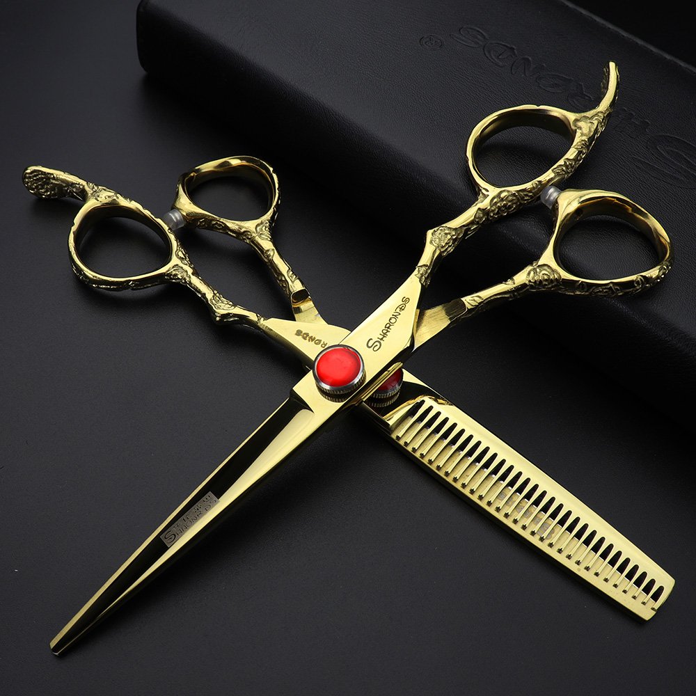 Golden Professional Hairdressing Scissors 6 inch 7 inch Hairdresser Scissors Set (6 Set), 6 Inch -2pc-a - Image 2