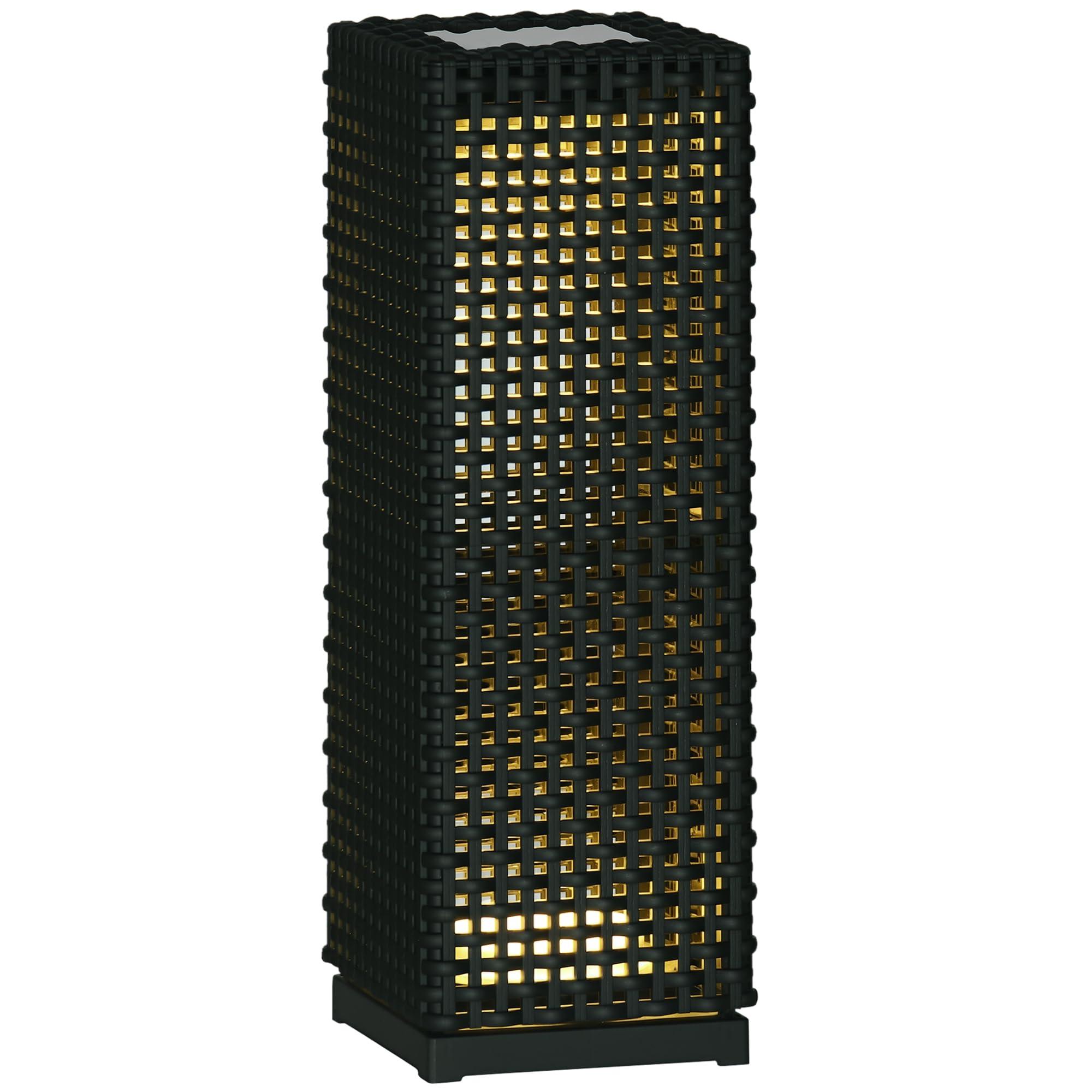 Outsunny Lámpara de Pie de Ratán Sintético Linterna Solar con Luces LED Control Automático para Decoración en Interiores y Exteriores 15,5x15,5x47 cm Negro