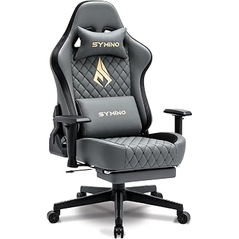 Symino Gaming Chair Ergonomic Gaming Chair Racing PC Chair 200 kg load capacity 3D armrests height adjustable rotating desk chair with footrest colour clash grey